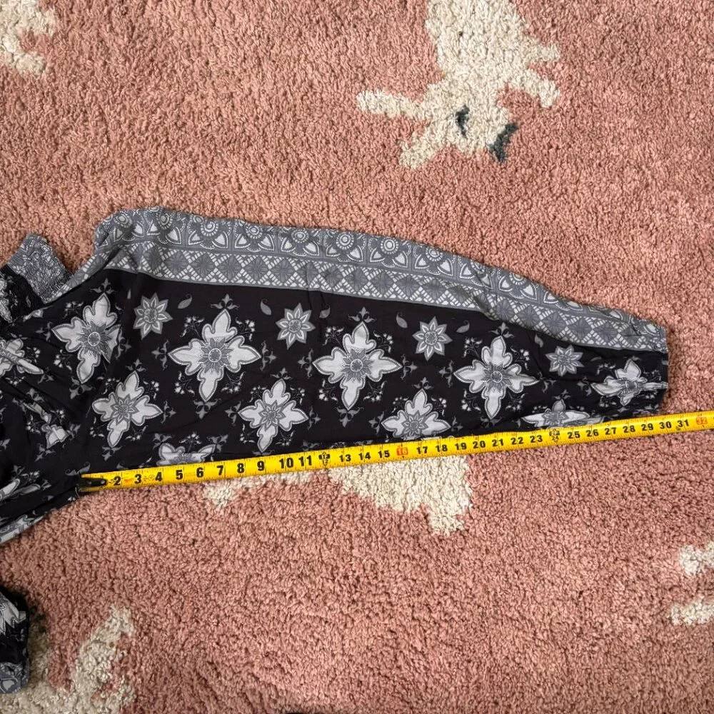 Lotus and Luna Sz S Boho Jogger Style Pants Gray Black White Hippie Handmade - Picture 7 of 8